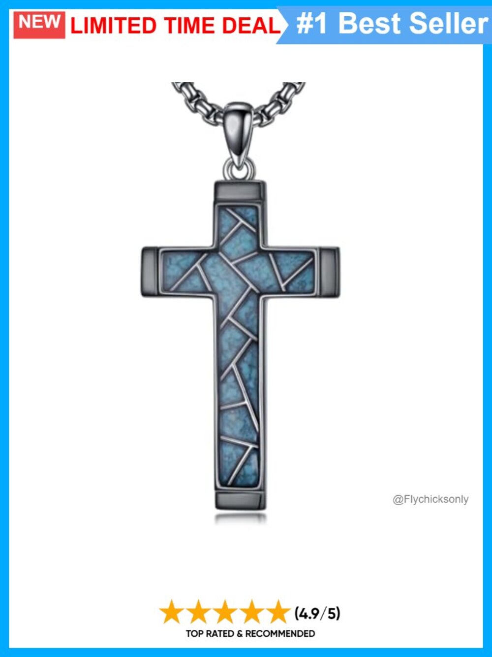 925 Sterling Silver Turquoise Cross Pendant Necklace with Stainless Steel Chain